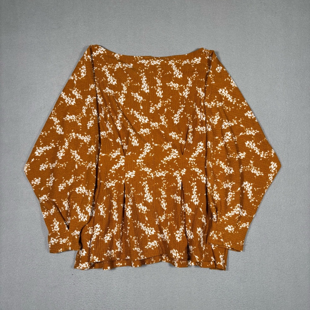 Anthropologie Amber Dolman Blouse Women X-Small Orange Floral Tie-Front Boho - Picture 11 of 12